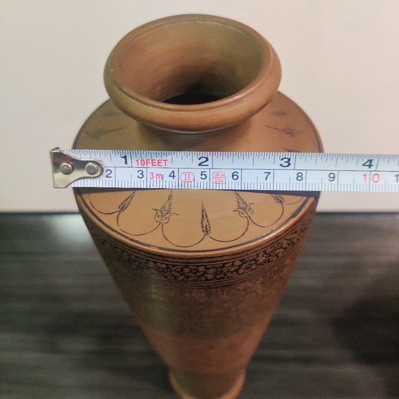 Antique Detail Hand Engraved/Painted India Brass/Copper Vase, 12" T X 2 3/4" - Picture 8 of 8